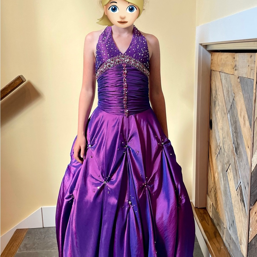 Tiffany Designs Purple Pleated Halter Gown